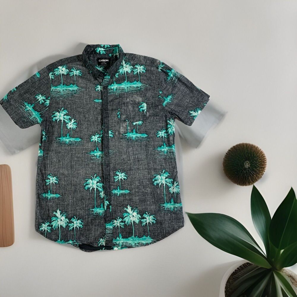 Carbon Shirt Men XL (Fits More Like Lg) Hawaiian Short Sleeve‎ Button Up Cotton